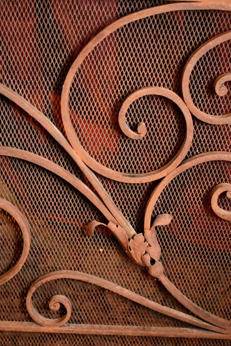 Grille de Cheminée de Château, Grand Pare Feu en Fer Forgé, 2m04, Epoque  XIXème-photo-4