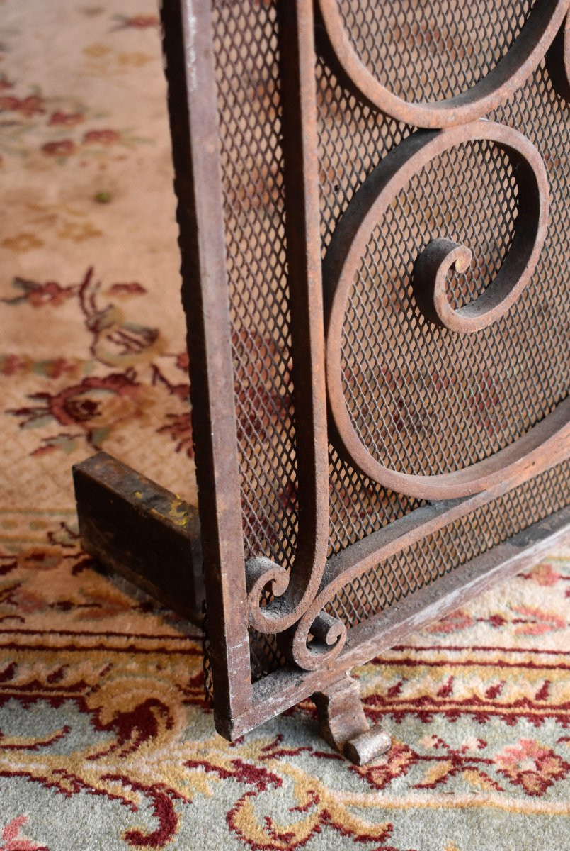 Grille de Cheminée de Château, Grand Pare Feu en Fer Forgé, 2m04, Epoque  XIXème-photo-6