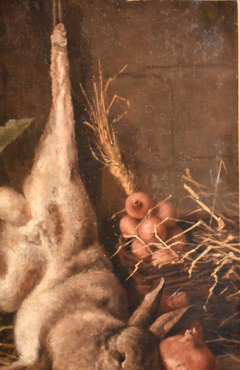 Antoine Perret (1843-1889), Still Life With Hare And Liliaceae, Oil On Canvas, 19th Century-photo-4