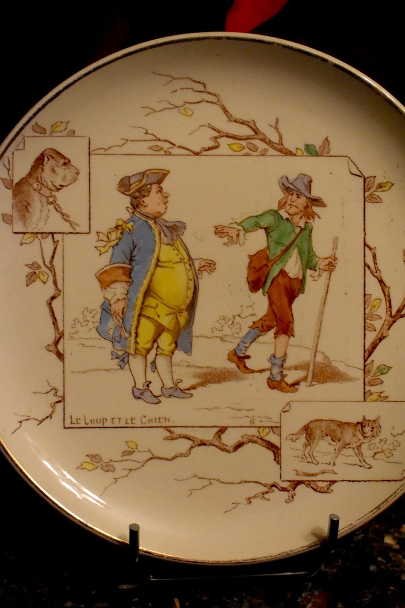  Fables de la Fontaine par Creil et Montereau, Service à Dessert, Huit  Assiettes en Faïence -photo-7