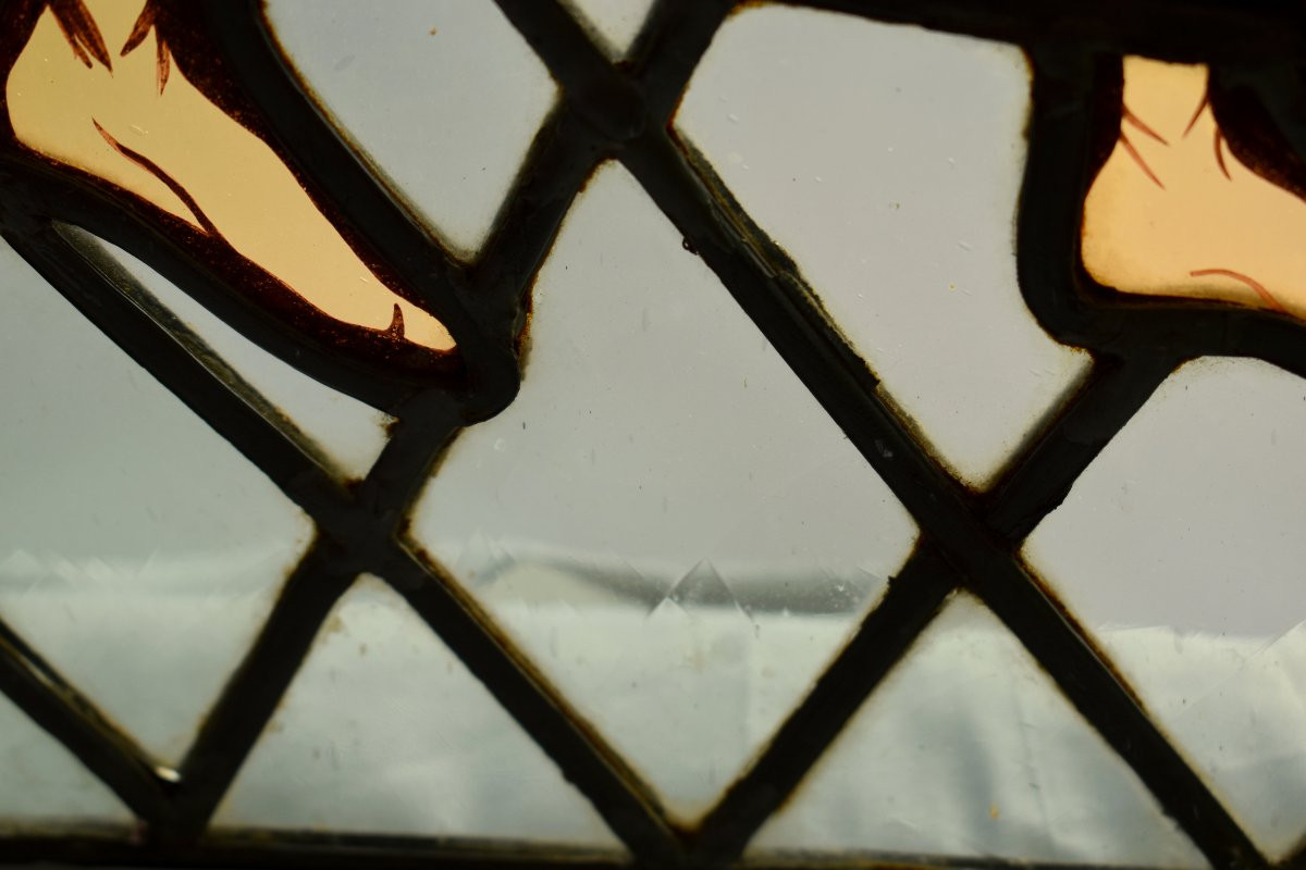 Vitrail de Style Roman Représentant un Personnage du Moyen Age, Début  XXème, Goût Médiéval-photo-4