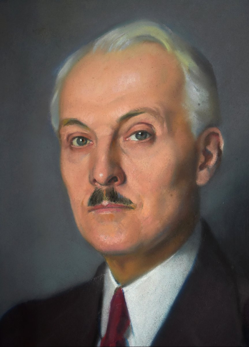 Portrait d'Un Homme Elégant par Germaine Méthion, Pastel, Epoque Art Déco, 1934-photo-4