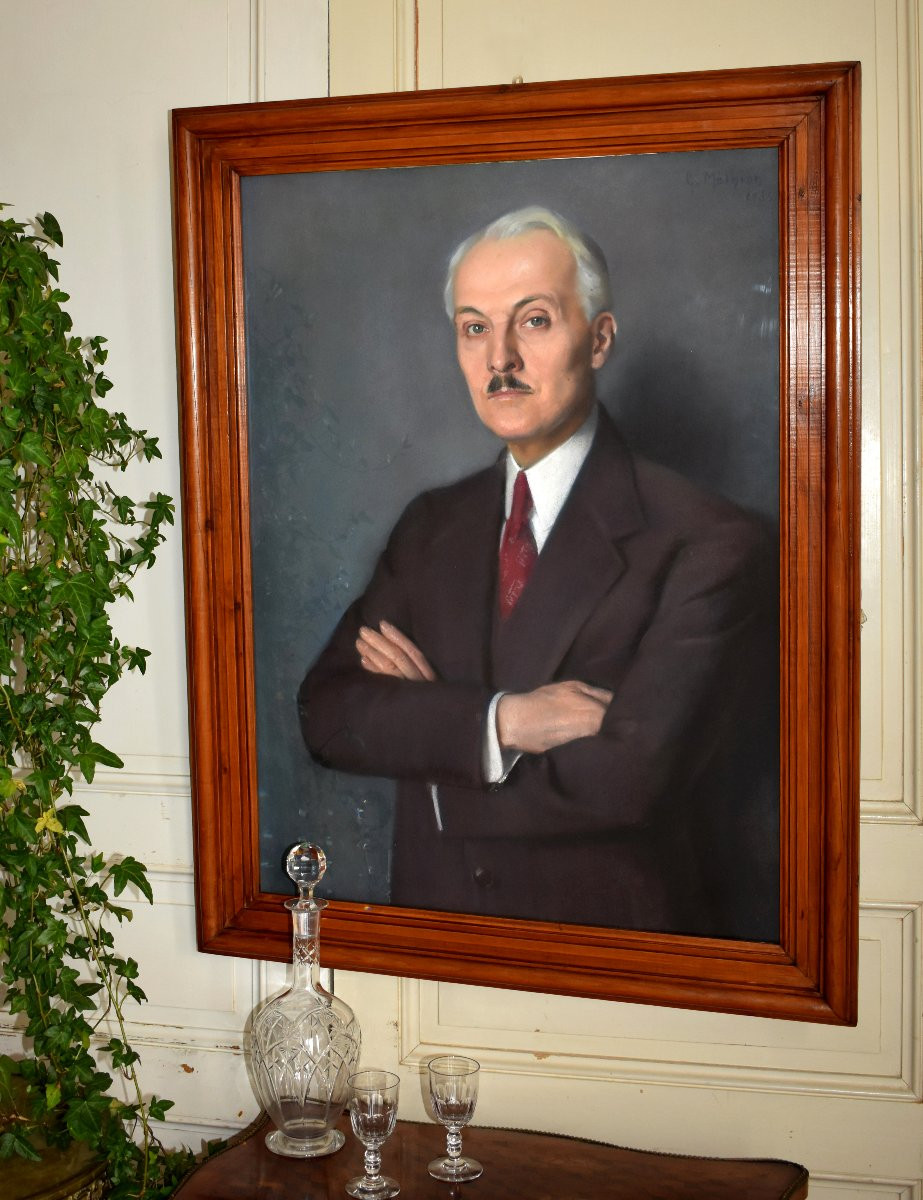 Portrait d'Un Homme Elégant par Germaine Méthion, Pastel, Epoque Art Déco, 1934-photo-6