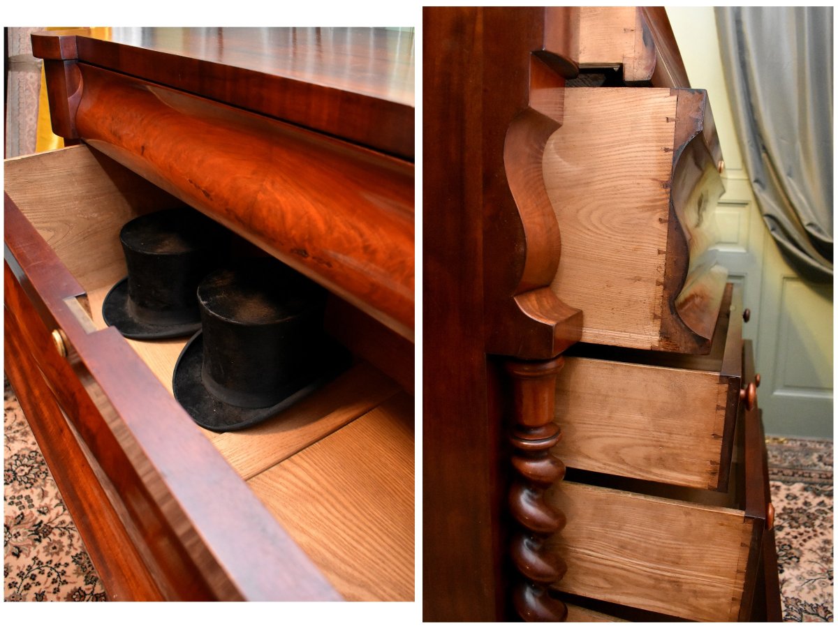  Commode  Ecossaise en Acajou, Commode à Hauteur d'Appui, Tiroir à Chapeaux, Ecosse, XIXème-photo-5
