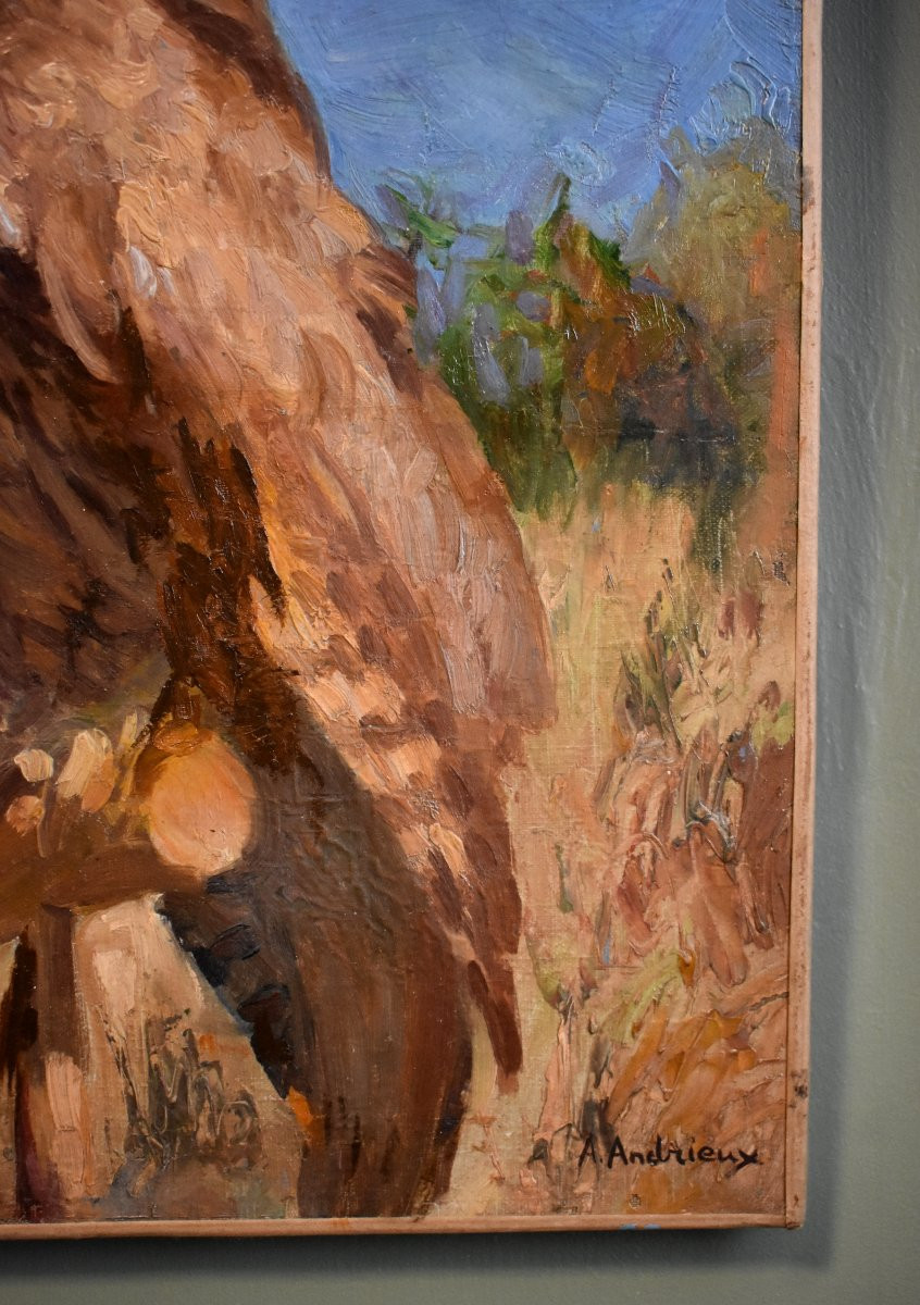 Alfred Andrieux (1879-1945), Eagle Owl, Oil On Canvas, Ornithology Theme, Early 20th Century-photo-3