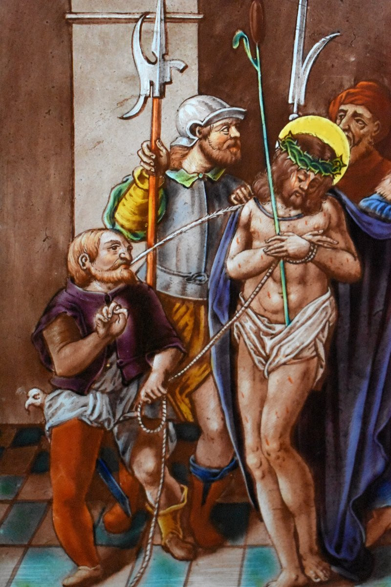 Ecce Homo, Framed Stained Glass Window For Hanging, Stained Glass, Late 19th Century-photo-2