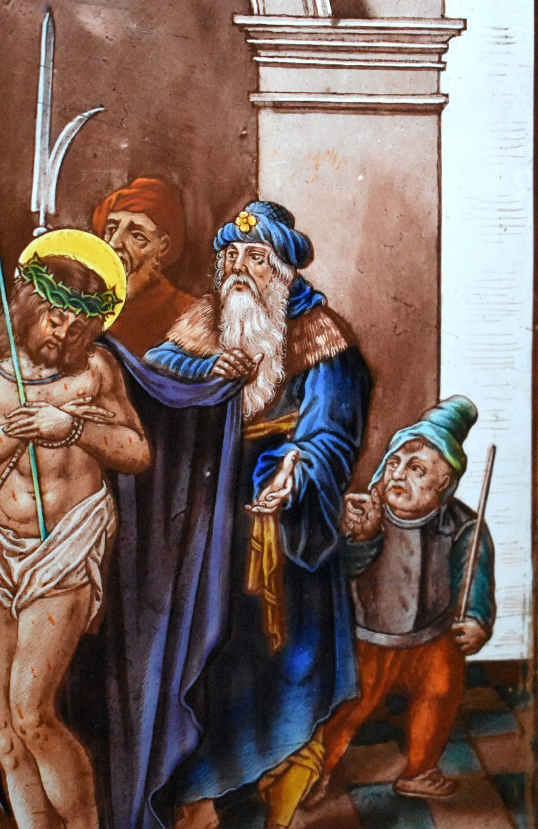 Ecce Homo, Framed Stained Glass Window For Hanging, Stained Glass, Late 19th Century-photo-4