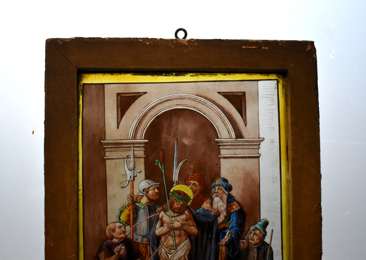 Ecce Homo, Framed Stained Glass Window For Hanging, Stained Glass, Late 19th Century-photo-5
