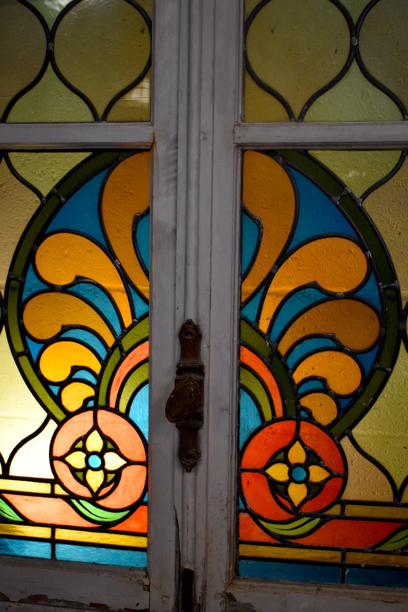  Stained Glass Window, 3.14m High, Large Stained Glass French Door With Transom, Stained Glass Windows, Circa 1900-photo-4