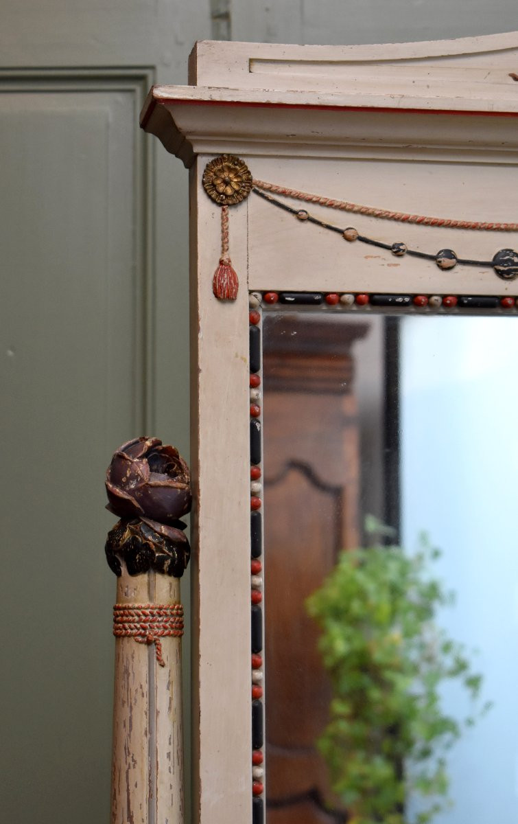 Grand Miroir Psyché en Bois Laqué, décor Romantique, Début XXème, Glace , Art Déco, 1920/1930-photo-1