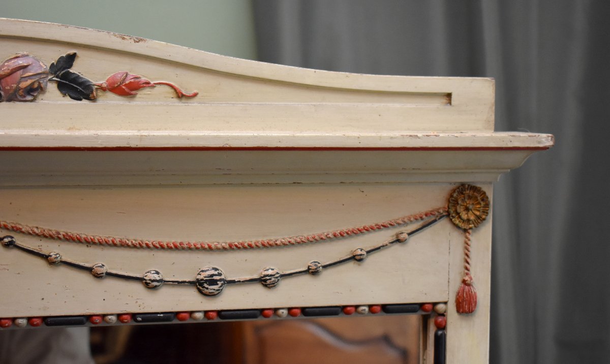 Grand Miroir Psyché en Bois Laqué, décor Romantique, Début XXème, Glace , Art Déco, 1920/1930-photo-2