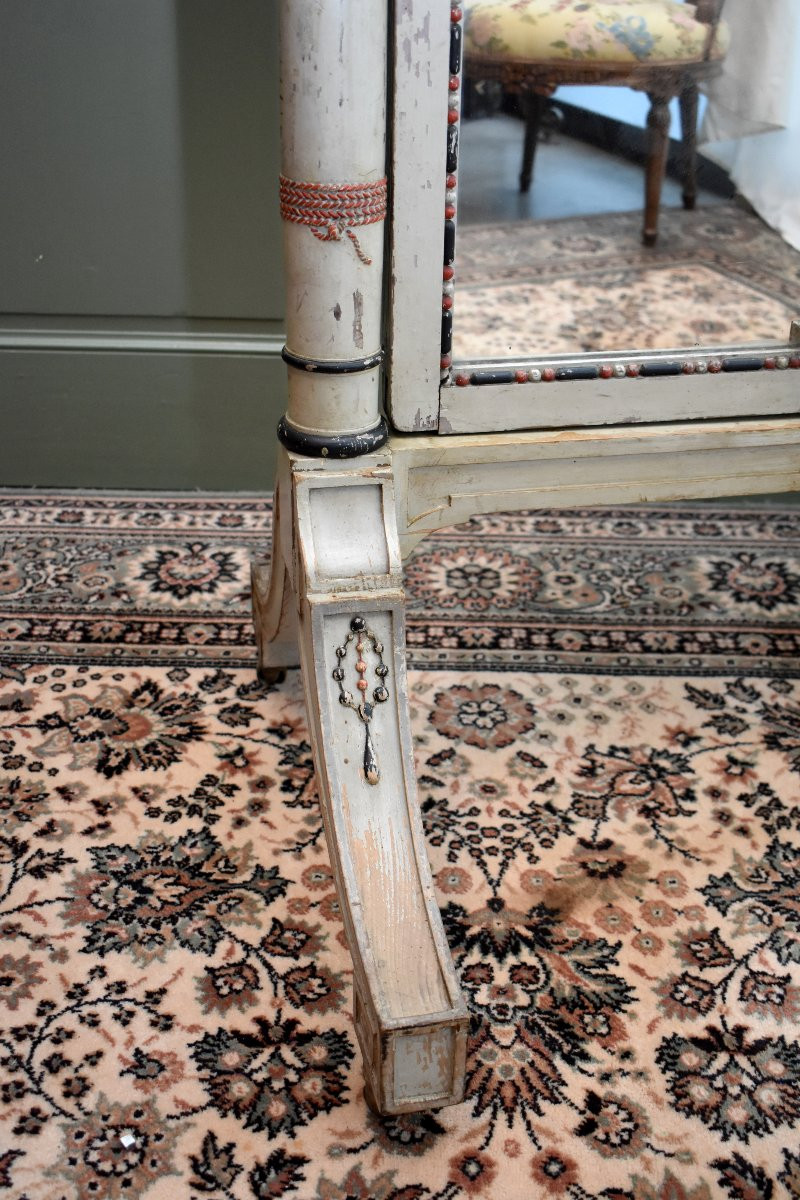 Grand Miroir Psyché en Bois Laqué, décor Romantique, Début XXème, Glace , Art Déco, 1920/1930-photo-3