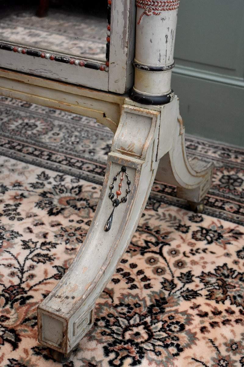 Grand Miroir Psyché en Bois Laqué, décor Romantique, Début XXème, Glace , Art Déco, 1920/1930-photo-4