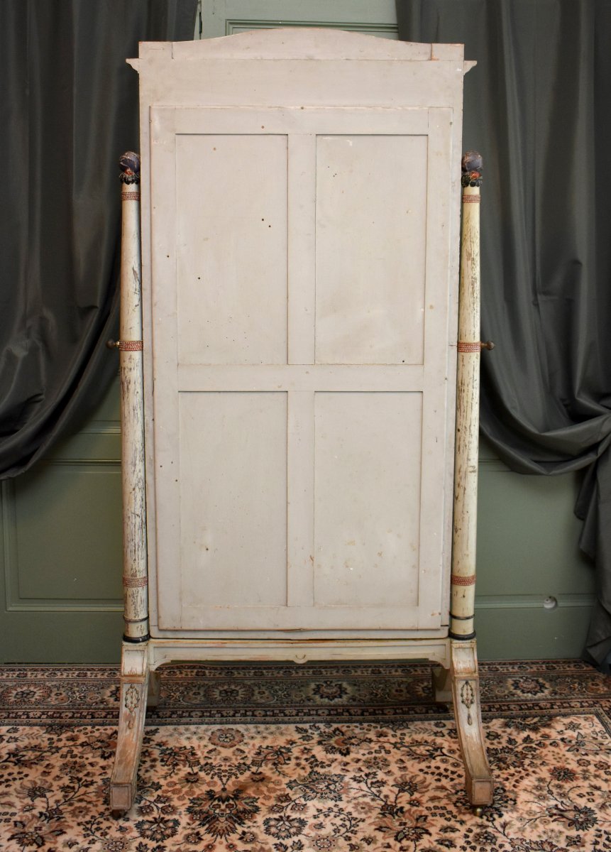 Grand Miroir Psyché en Bois Laqué, décor Romantique, Début XXème, Glace , Art Déco, 1920/1930-photo-8