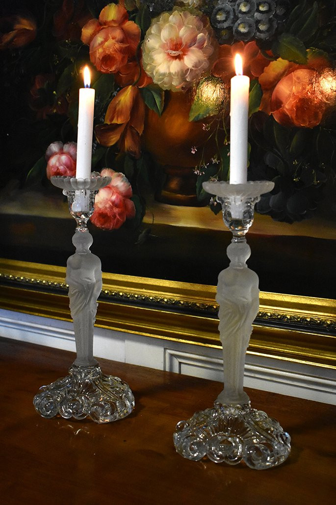 Pair Of Candlesticks With Atlantes, Frosted Glass, Chandeliers, 20th Century-photo-4