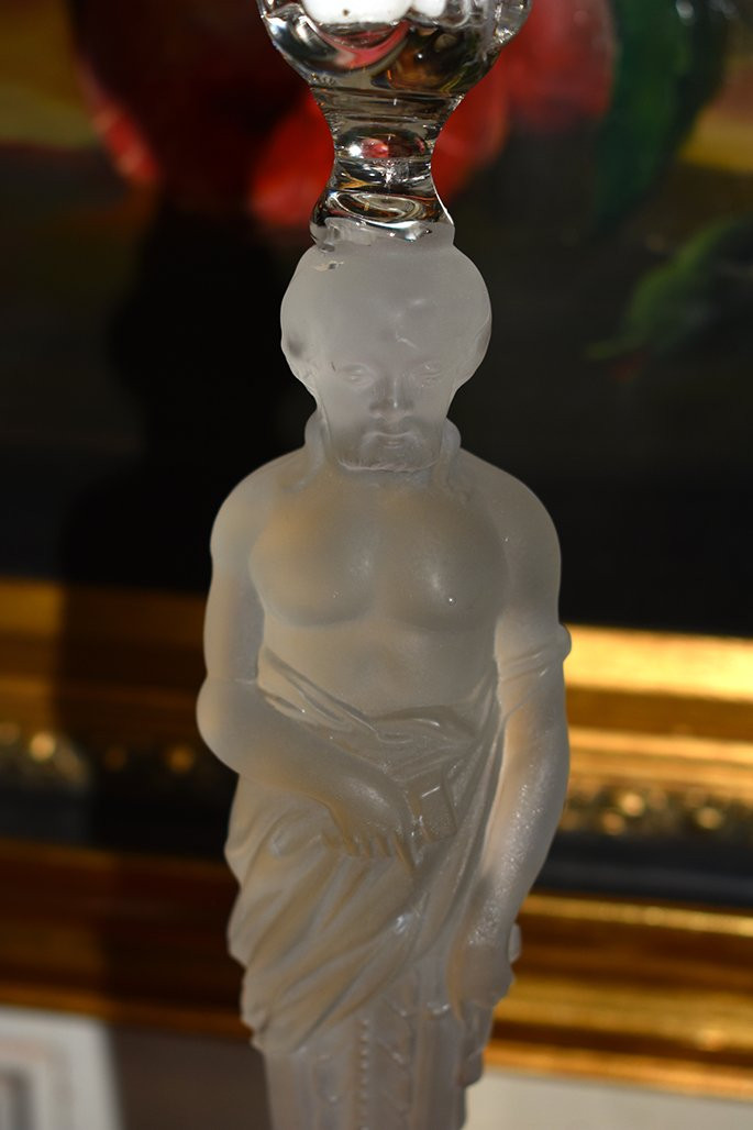 Pair Of Candlesticks With Atlantes, Frosted Glass, Chandeliers, 20th Century-photo-3