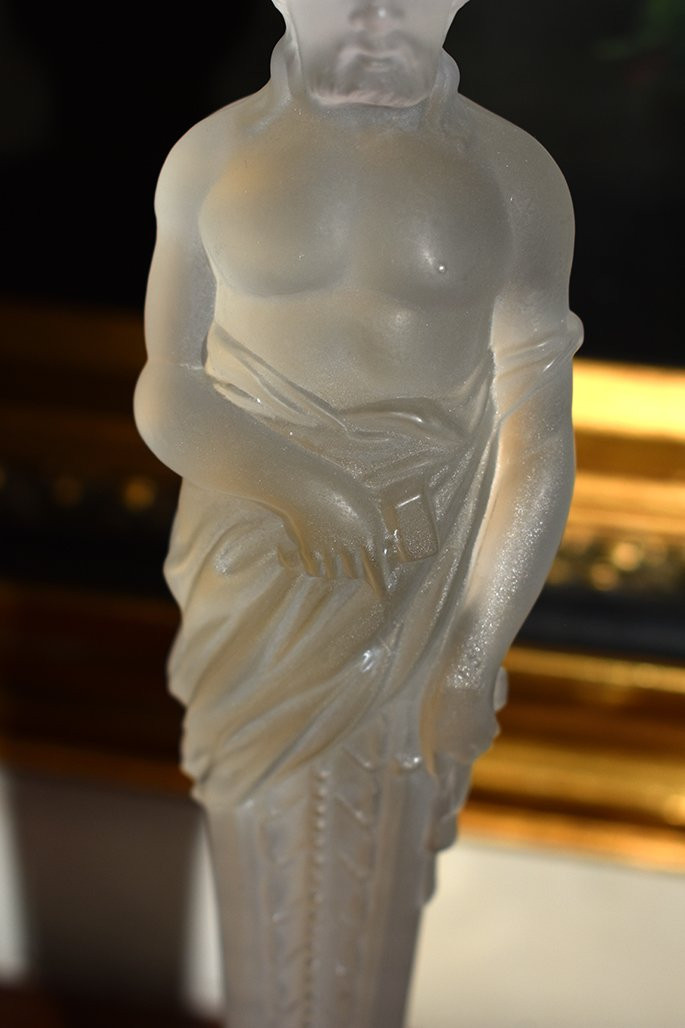 Pair Of Candlesticks With Atlantes, Frosted Glass, Chandeliers, 20th Century-photo-4