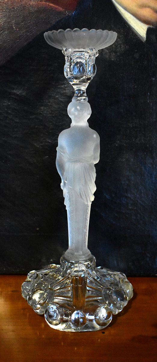 Pair Of Candlesticks With Atlantes, Frosted Glass, Chandeliers, 20th Century-photo-7