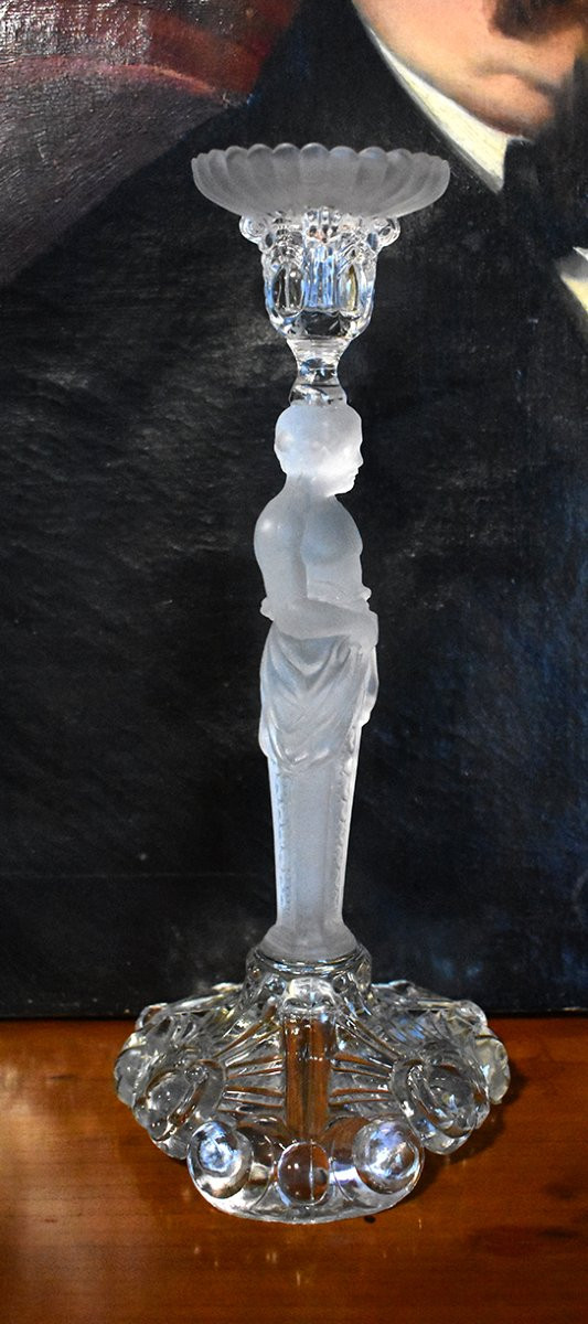 Pair Of Candlesticks With Atlantes, Frosted Glass, Chandeliers, 20th Century-photo-8