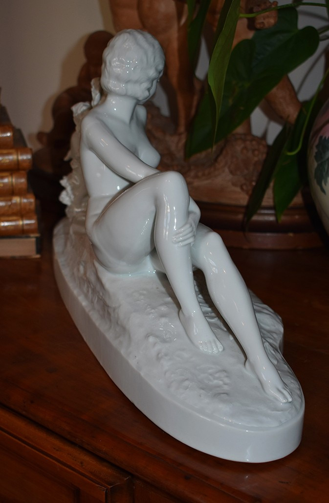 Bohumil Rezl ( 1899-1963), Grand Groupe En Porcelaine Blanche, Sculpture  Art Déco, Nu Féminin-photo-4