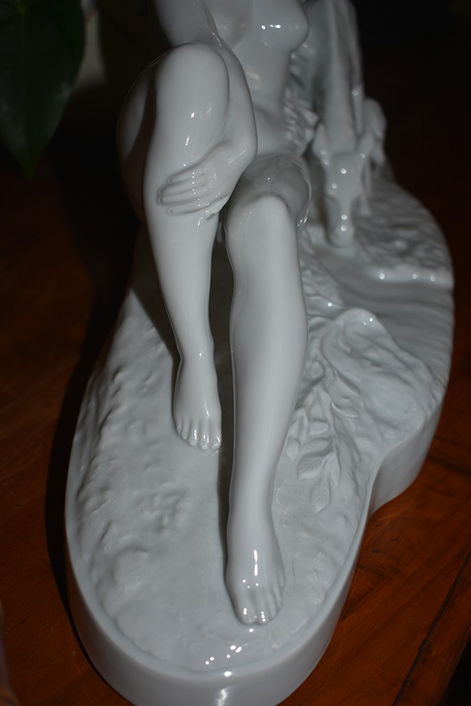 Bohumil Rezl ( 1899-1963), Grand Groupe En Porcelaine Blanche, Sculpture  Art Déco, Nu Féminin-photo-7
