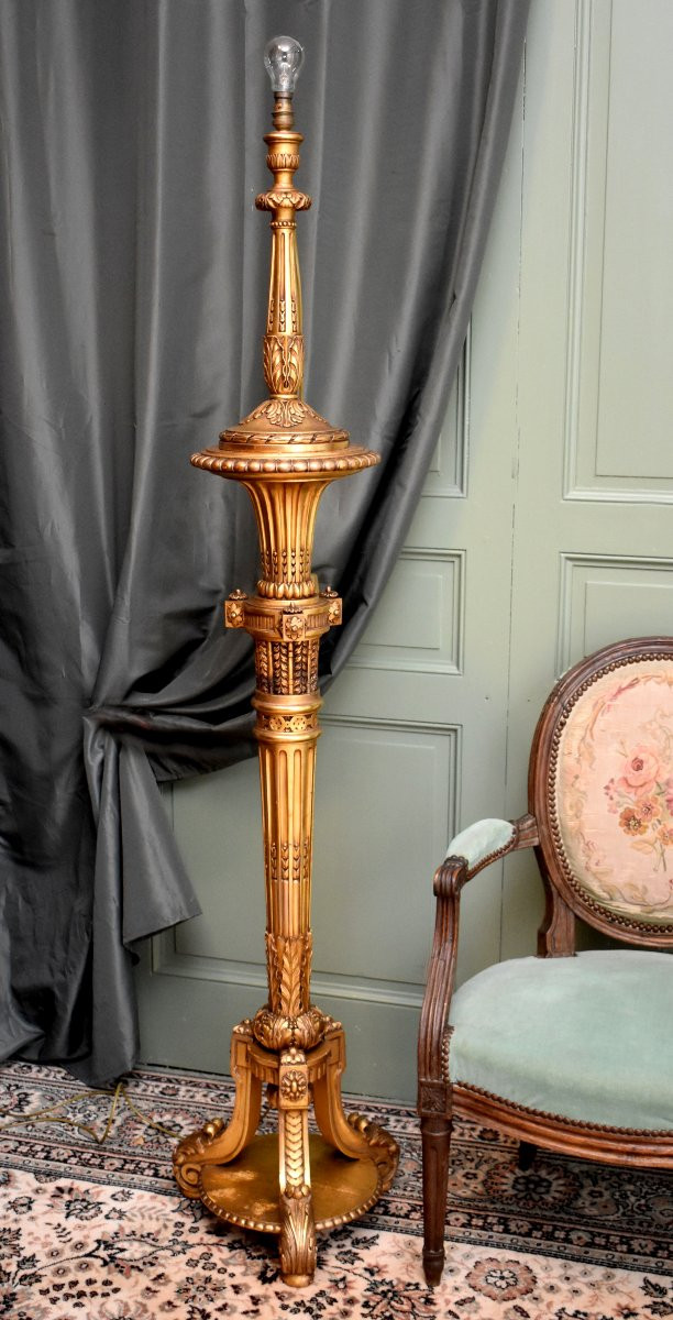 Lampadaire en Bois Doré de Style Louis XVI, Epoque Napoléon III, XIXème-photo-2