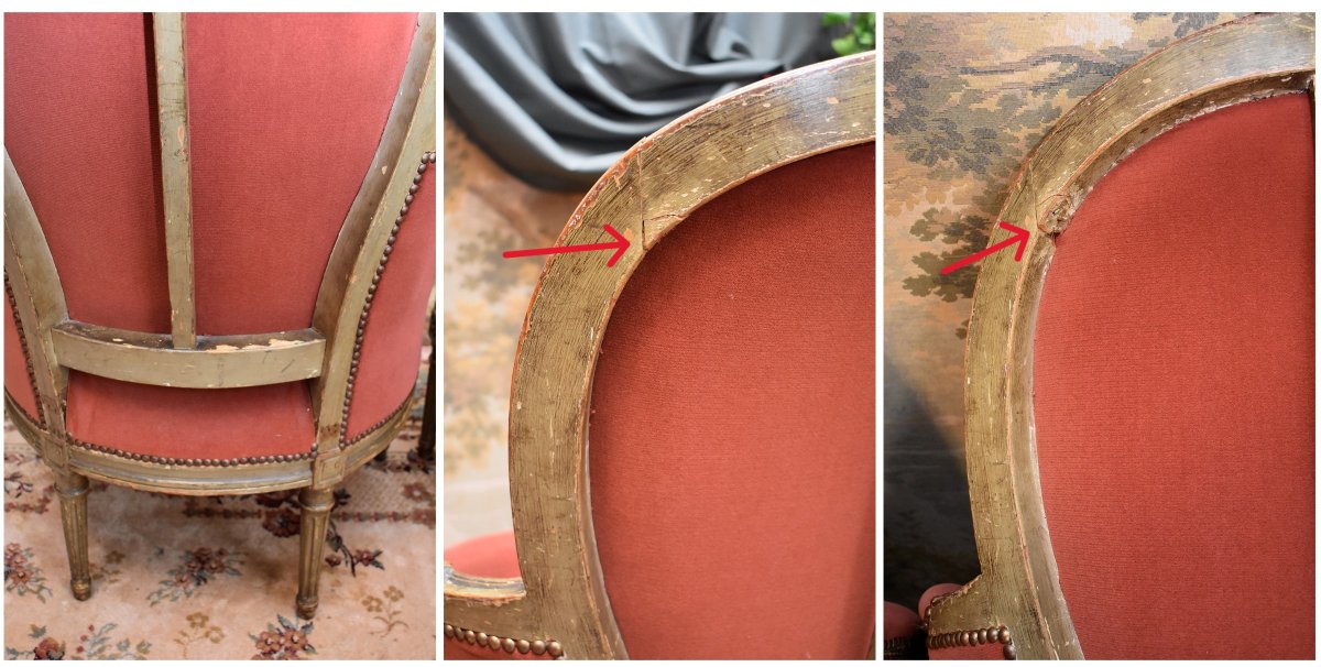 Pair Of Large Bergère Armchairs In Lacquered And Cerused Wood, Louis XVI Style, 19th Century-photo-6