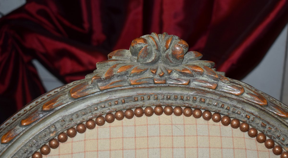 Paire de Larges Fauteuils Médaillons de Style Louis XVI, Bois Laqué,  Epoque XXeme-photo-6