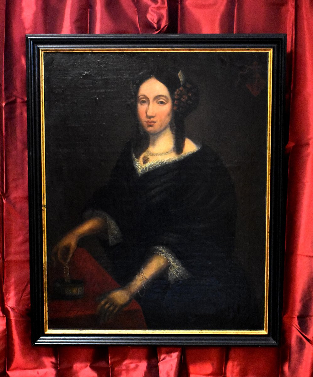 Portrait de Femme au Collier de Perles, Ecole Flamande/Hollandaise, Style Renaissance, XIXeme-photo-2