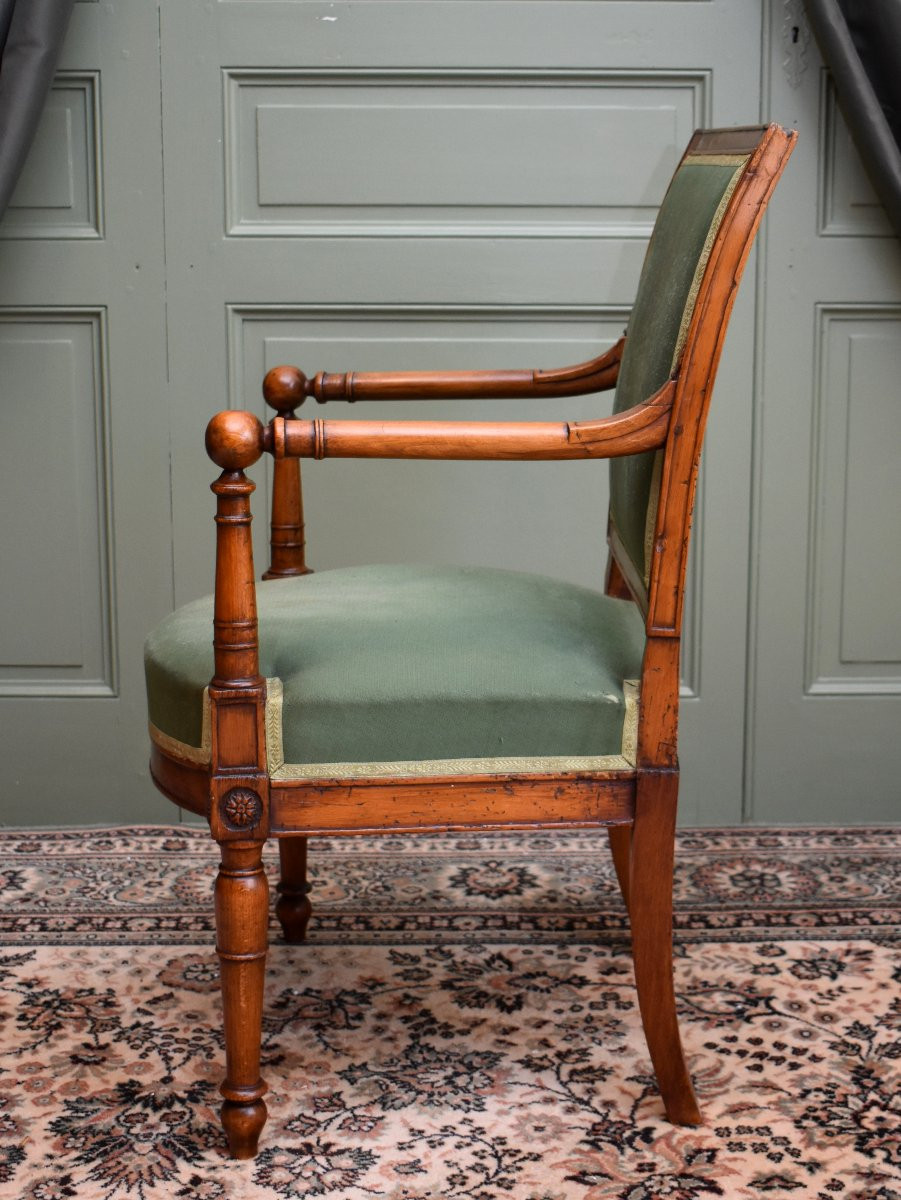 Fauteuil d'Epoque Consulat ( 1799-1804) en Bois Naturel, Fin XVIIIeme Début XIXeme -photo-4