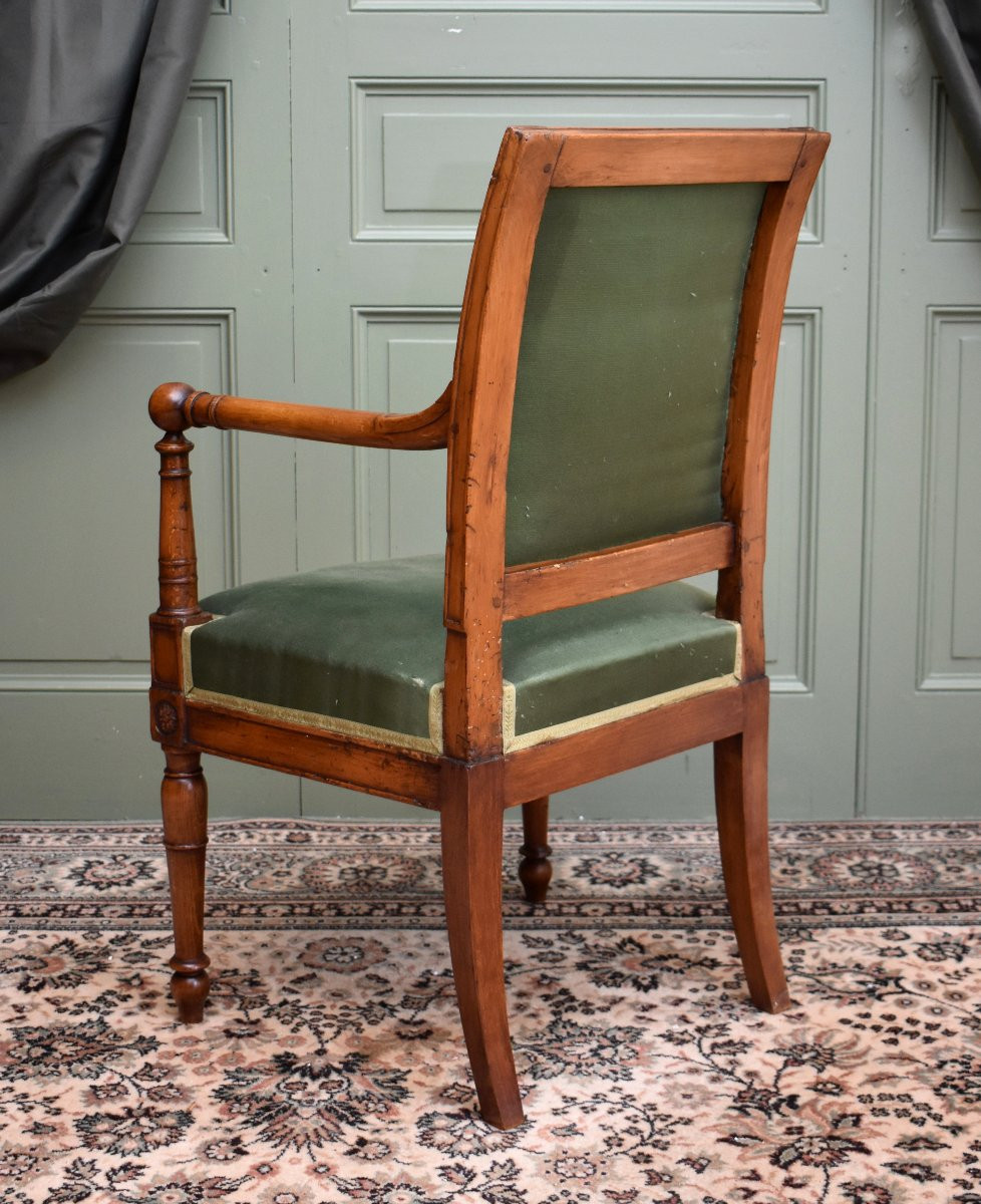 Fauteuil d'Epoque Consulat ( 1799-1804) en Bois Naturel, Fin XVIIIeme Début XIXeme -photo-2