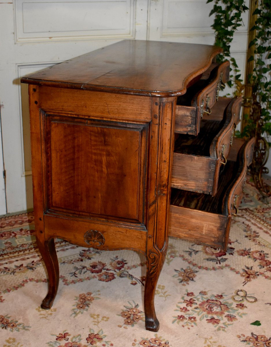Commode Galbée en Façade d'Epoque Transition, Commode Provençale,Noyer, Epoque XVIIIeme-photo-2