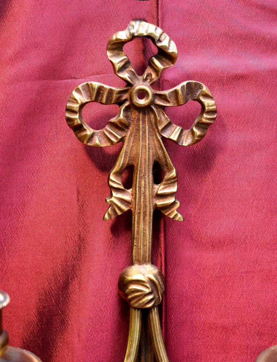 Paire d'Appliques à Pampilles de Style Louis XVI, Bronze Doré et Cristal, Epoque XXeme-photo-1