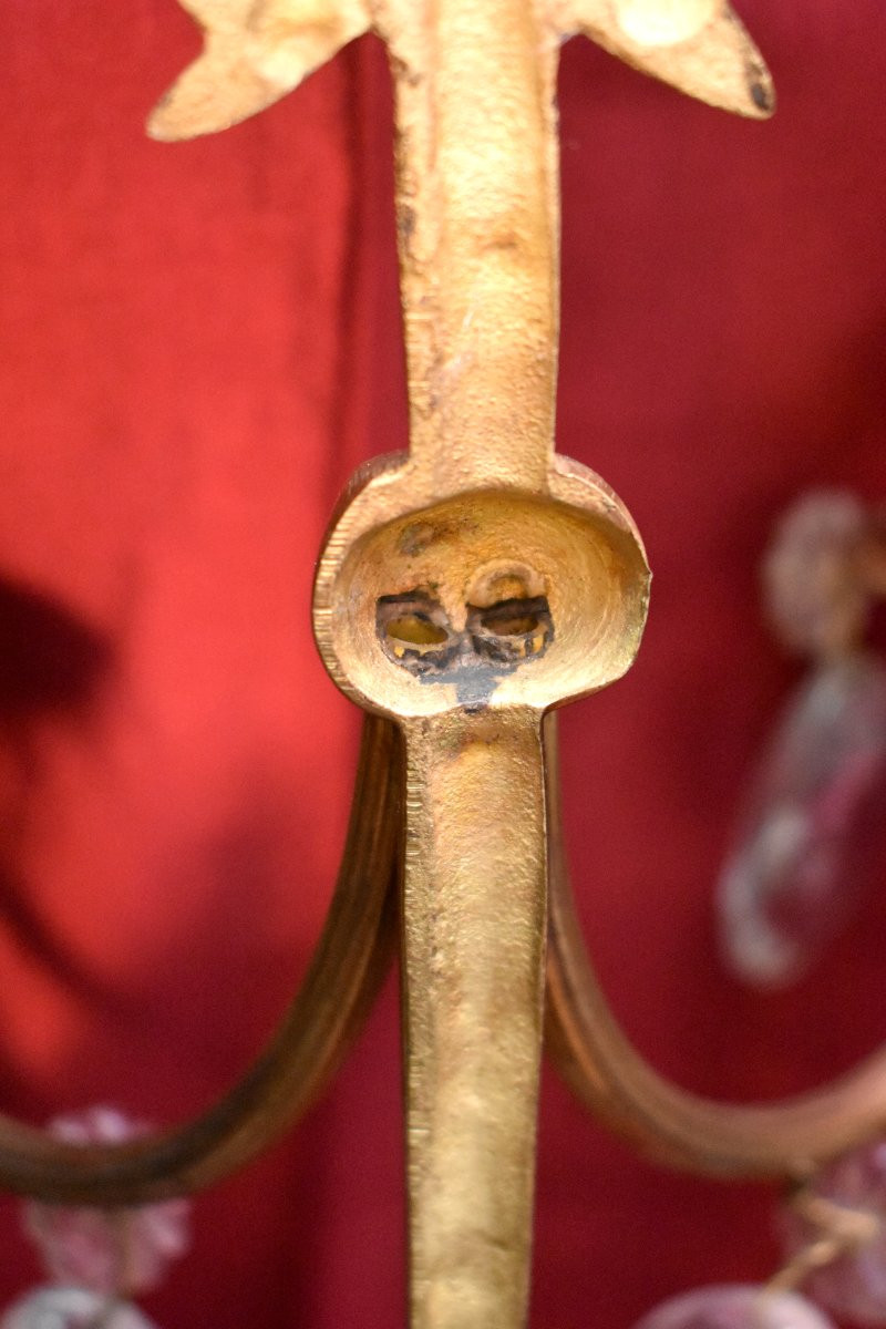 Paire d'Appliques à Pampilles de Style Louis XVI, Bronze Doré et Cristal, Epoque XXeme-photo-4