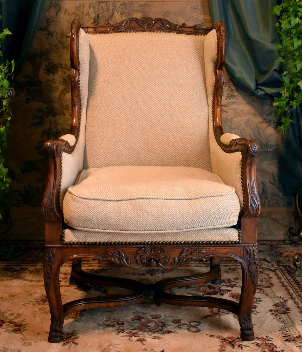 Bergère en  Confessionnal  de Style Régence, , Bergère à Oreilles, Epoque XIXeme-photo-2