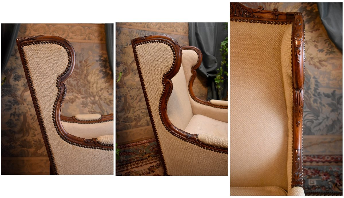 Bergère en  Confessionnal  de Style Régence, , Bergère à Oreilles, Epoque XIXeme-photo-2