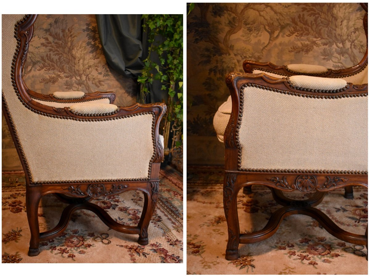 Bergère en  Confessionnal  de Style Régence, , Bergère à Oreilles, Epoque XIXeme-photo-3