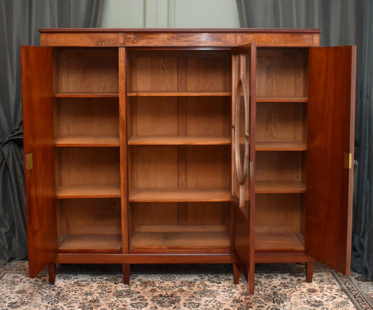 Bibliothèque Anglaise en Acajou et Marqueterie, Angleterre, bibliothèque Vitrée, Fin XIXeme-photo-6