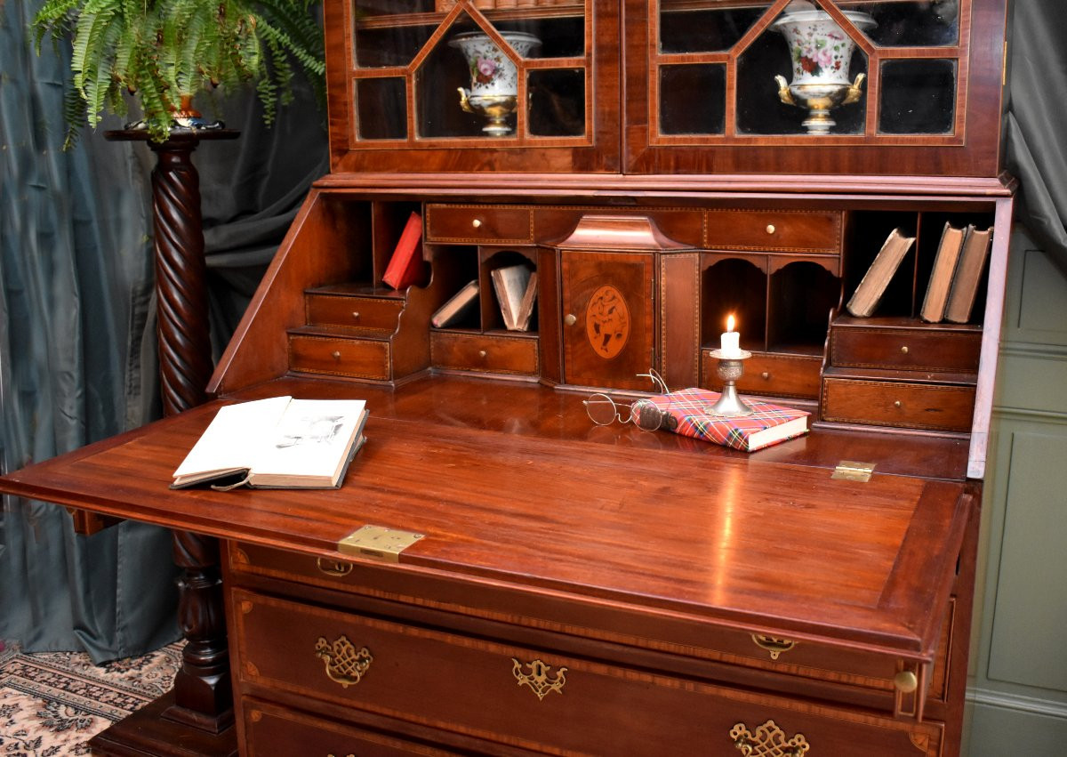 Scriban Bibliothèque  Style Sheraton, Secrétaire , Bureau Anglais , Angleterre XIXe, Acajou-photo-1
