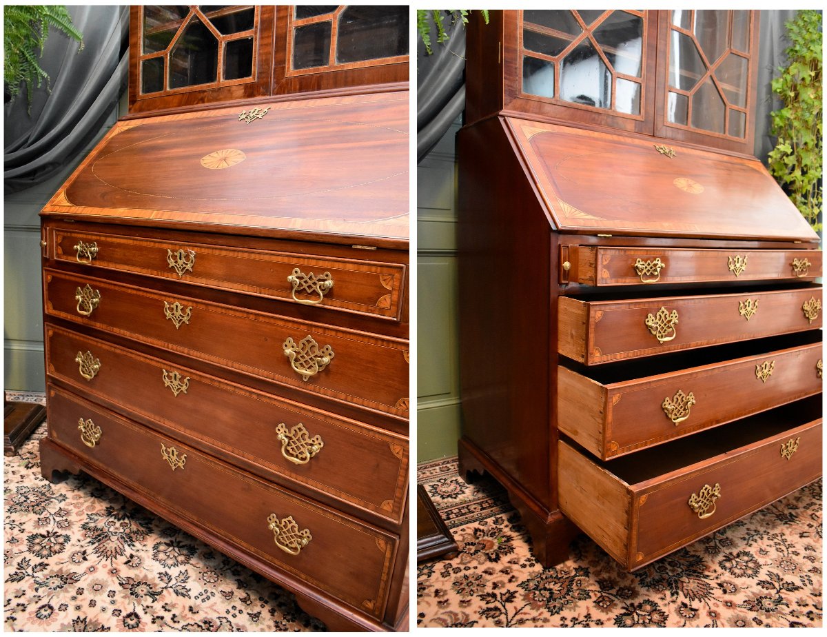 Scriban Bibliothèque  Style Sheraton, Secrétaire , Bureau Anglais , Angleterre XIXe, Acajou-photo-2