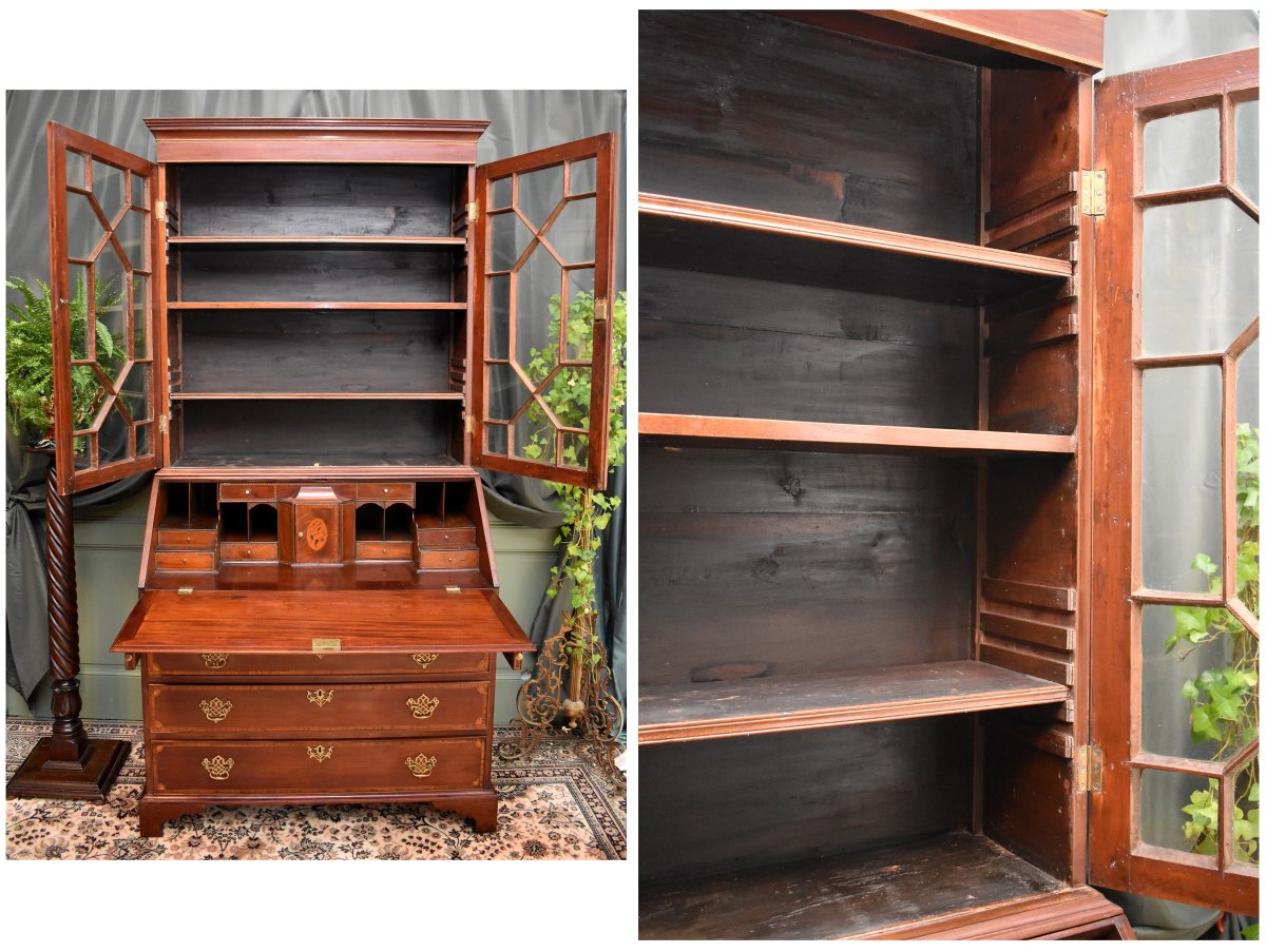 Scriban Bibliothèque  Style Sheraton, Secrétaire , Bureau Anglais , Angleterre XIXe, Acajou-photo-3