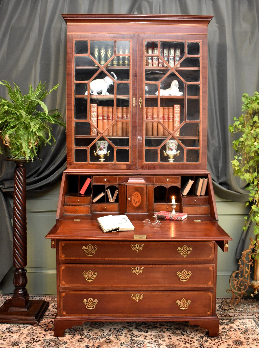Scriban Bibliothèque  Style Sheraton, Secrétaire , Bureau Anglais , Angleterre XIXe, Acajou