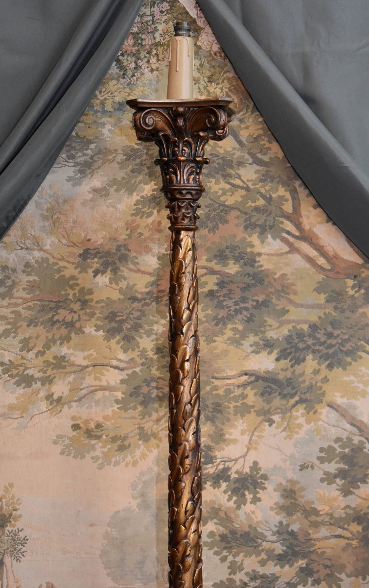 Lampadaire de style Renaissance en bois doré, fin XIXeme-photo-2