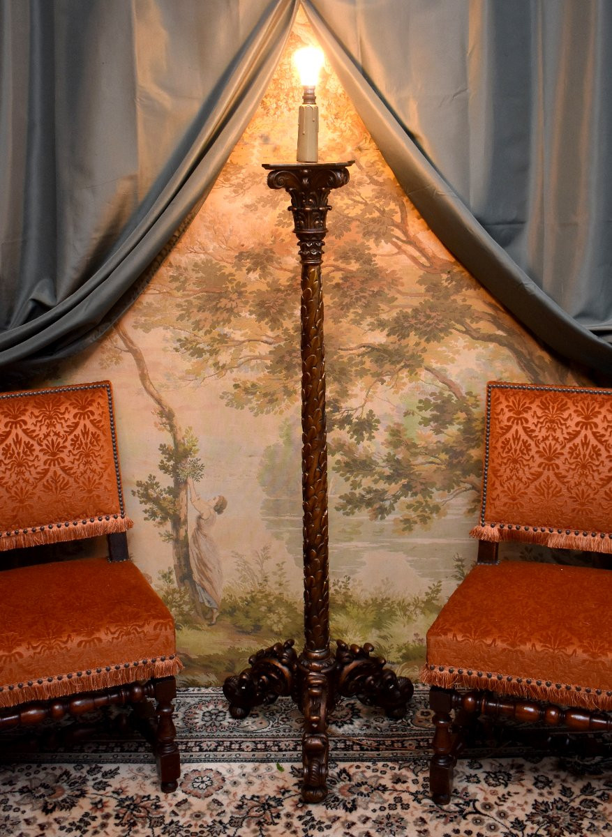 Lampadaire de style Renaissance en bois doré, fin XIXeme-photo-4