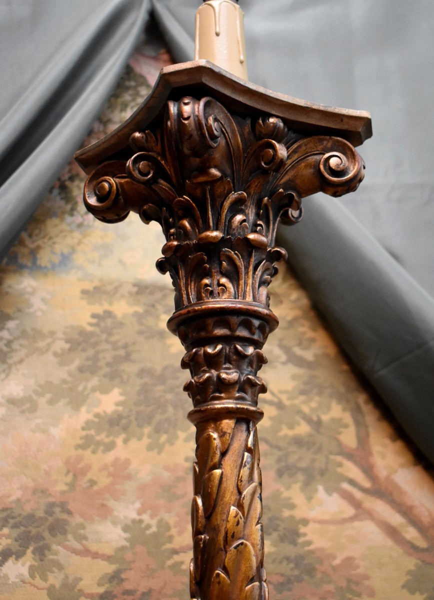 Lampadaire de style Renaissance en bois doré, fin XIXeme-photo-4