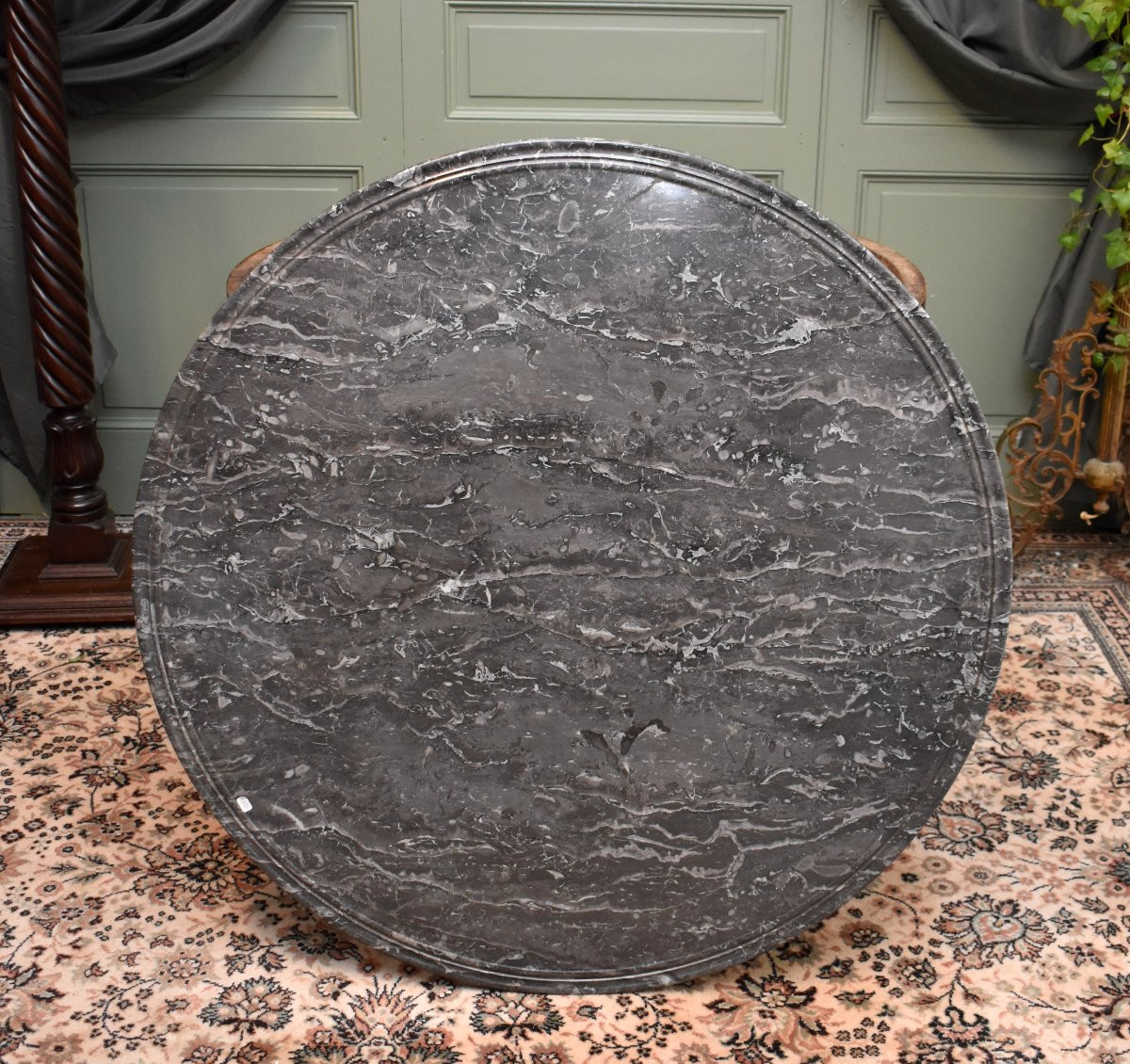 Guéridon d'époque Restauration en Acajou, marbre Gris sainte Anne, Vers 1820-photo-2