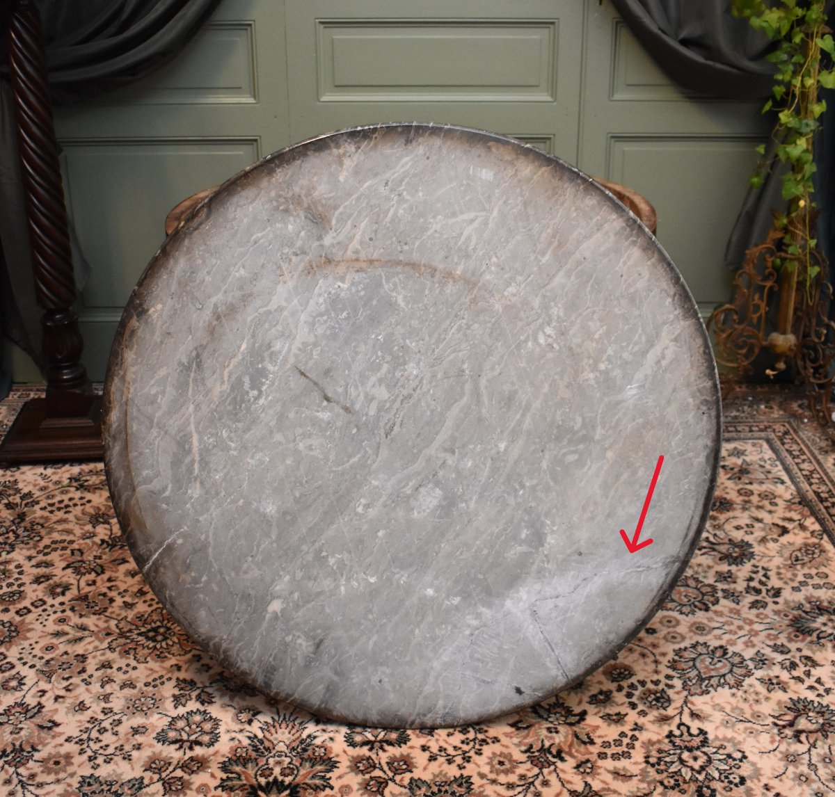 Guéridon d'époque Restauration en Acajou, marbre Gris sainte Anne, Vers 1820-photo-4