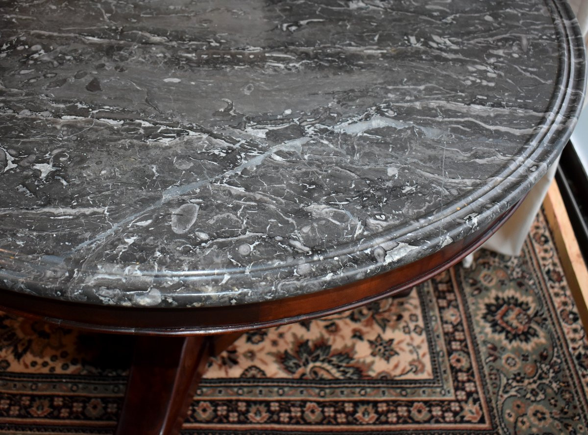 Guéridon d'époque Restauration en Acajou, marbre Gris sainte Anne, Vers 1820-photo-6