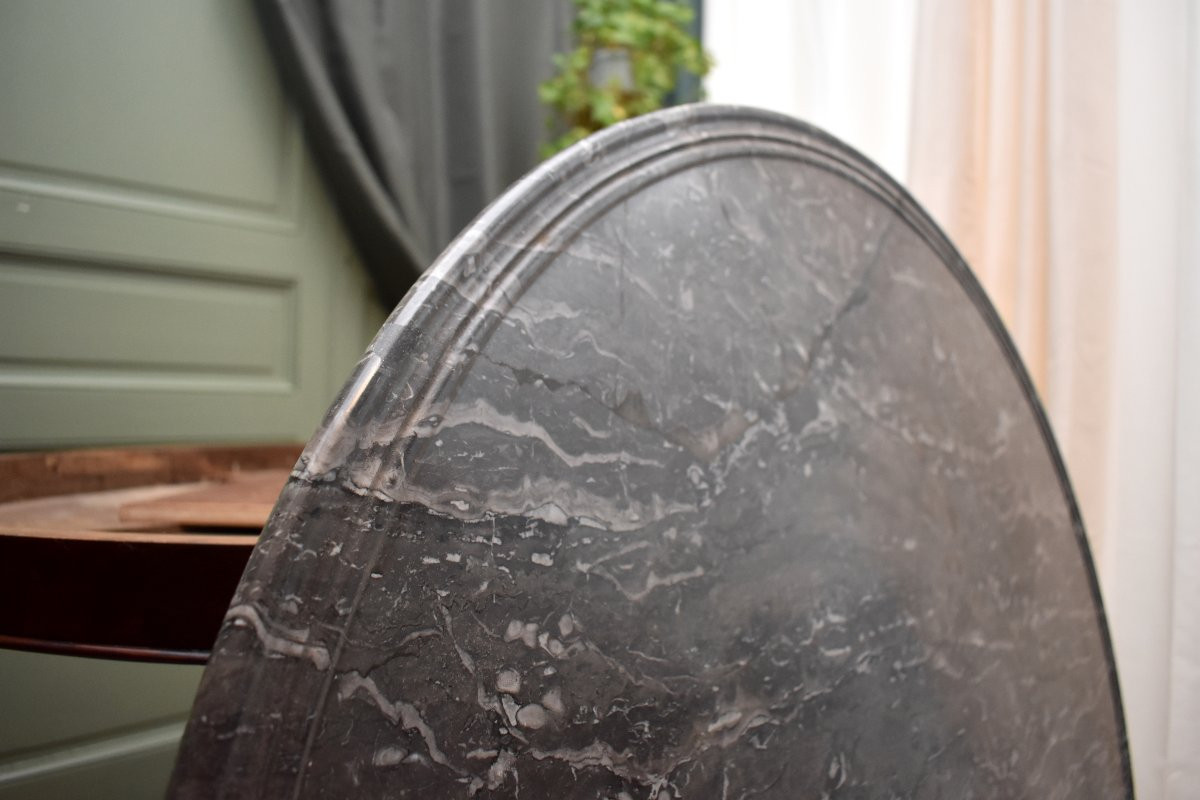 Guéridon d'époque Restauration en Acajou, marbre Gris sainte Anne, Vers 1820-photo-7