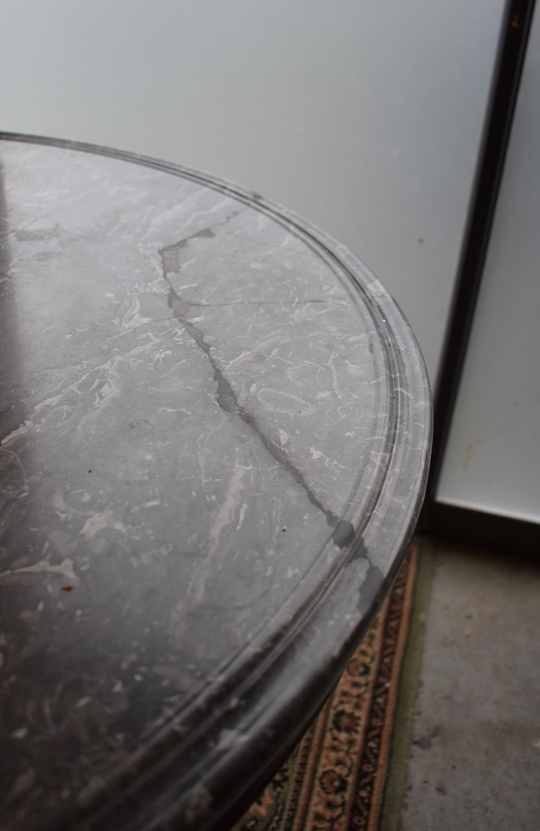 Guéridon d'époque Restauration en Acajou, marbre Gris sainte Anne, Vers 1820-photo-8